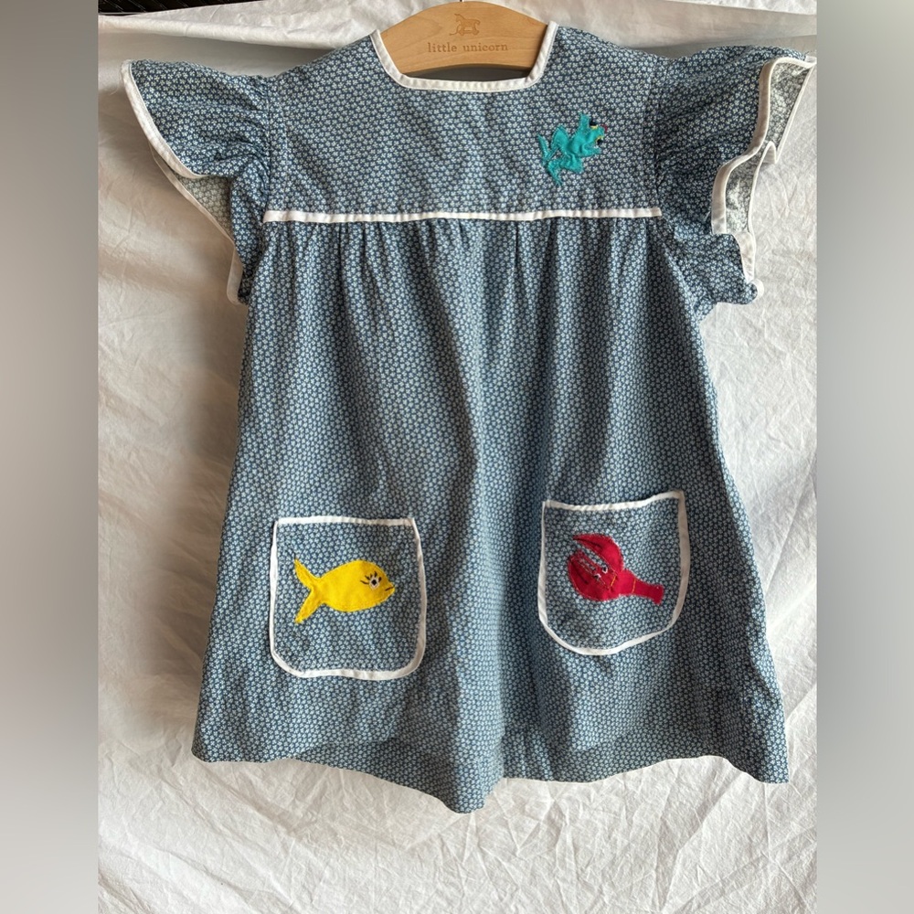 Vintage Handmade Blue Floral Dress with Appliqués